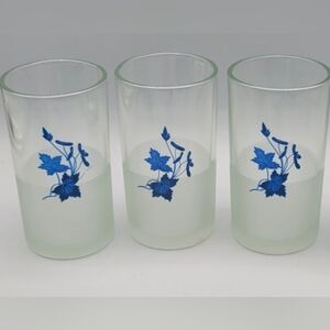 Set of 3 Vintage Glasses Cerve Floral blue frosted Japanese Sake Barware